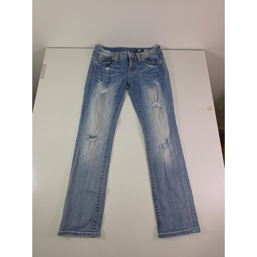 Miss Me Women’s Signature Crop Jeans – Sz 29 Thrashed Bedazzled Gems Vintage 90s